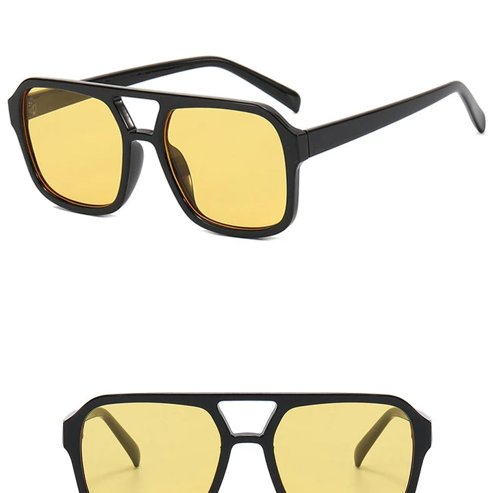 Popularity Vintage Style Yellow Women's Sunglasses New Trendy Pilot Sunglasses Men Oversized Square Candy Color Eyewears UV400