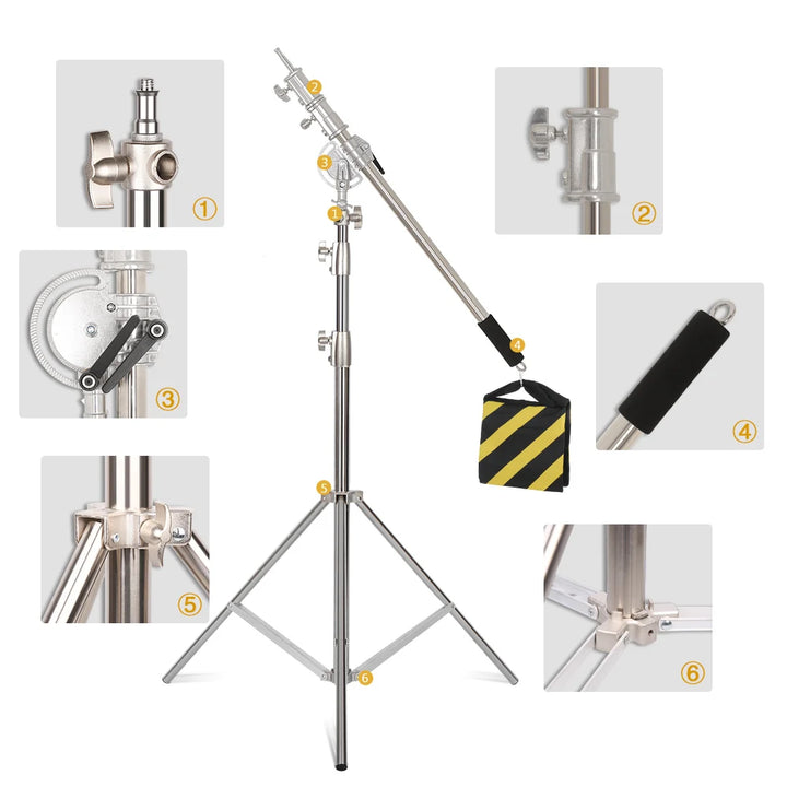 SH Stainless Steel Adjustable Cross Arm 106-249cm Photo Studio Telescopic Boom Arm Top Light For Pro Studio Flash Strobe