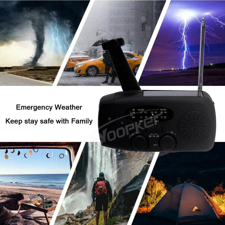 Woopker Radio E30 10000mAh FM Emergency Radio Solar Hand Crank Generator AM/FM/NOAA LED Portable Radio SOS Alarm Power Bank