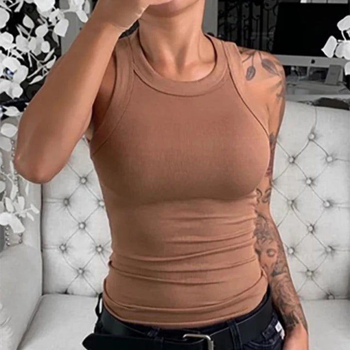 Women Solid Round Neck Ribbed Tank Top Camisole Women Summer Basic Elastic Tank Top O Neck Solid Tank Top