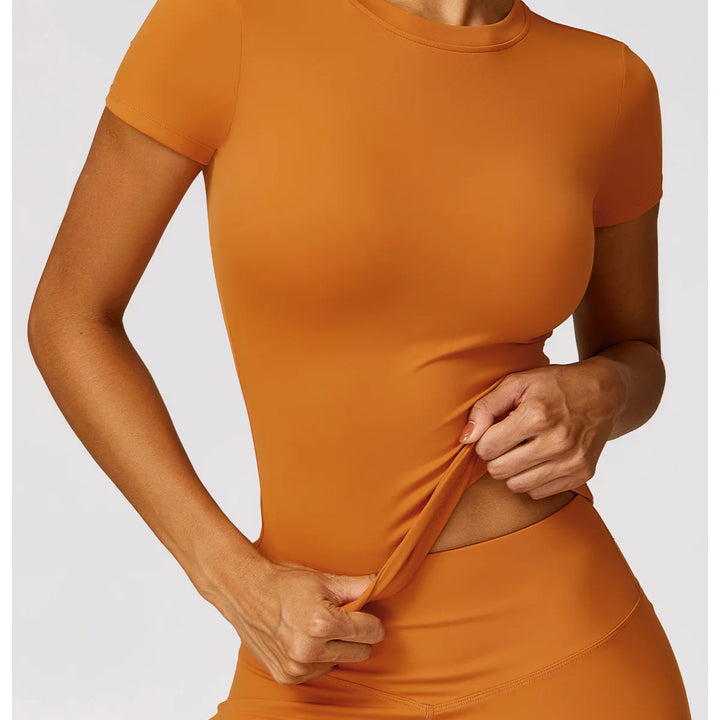 NCLAGEN Women Running Sports T Shirt Summer Short Sleeve Round Neck Breathable Stretchy GYM Yoga Slim Fitness Active Top Tee