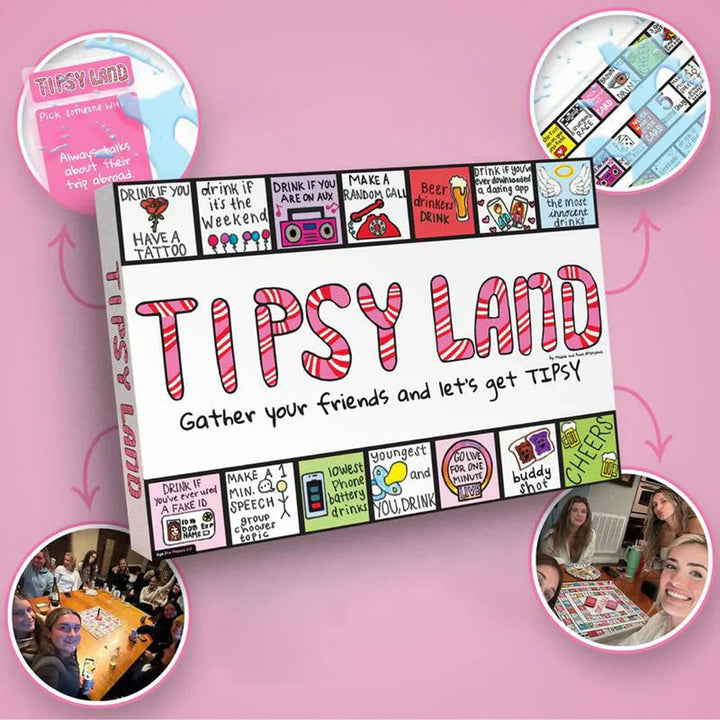 Tipsy Land Drinking Games Board Birthday Bachelorette Party Night Drinking Games Tipsy Land Funny Trendy Drinking Games Boards