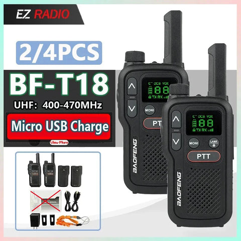 Baofeng BF-T18 Walkie Talkie Mini  Micro USB Charge 2-PTT Bottom UHF 400-470MHz 16 Channels Long Range Kids Gift Two Way Radios