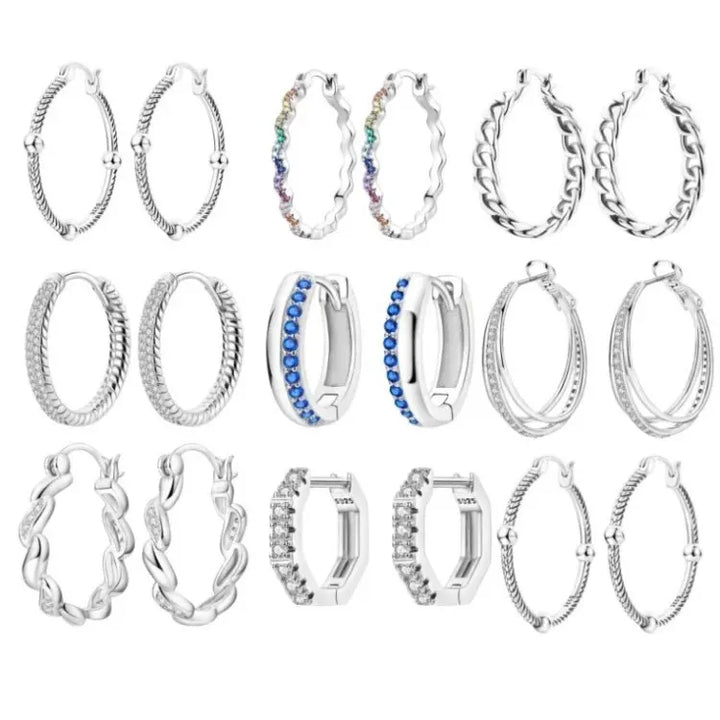 925 Sterling Silver Earring Round Shape Hoop Earrings Color Zircon Geometry Simple Jewelry Women Girl Evening Party Gifts