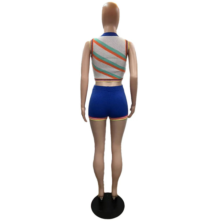 CM.YAYA Knit Ribbed Fashion Women's Set Striped Tank Top and Shorts Suit 2023 Summer Chic Two 2 Piece Set Outfit Tracksuit
