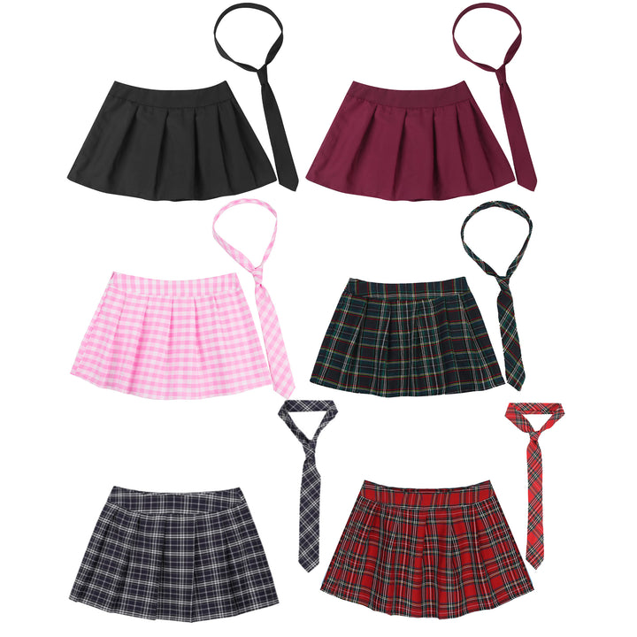 Womens Adult Japanese Schoolgirls Uniform Mini Skirts Cosplay Costume y2k Clothes Fancy Dress Outfit Pleated Skirt with Necktie