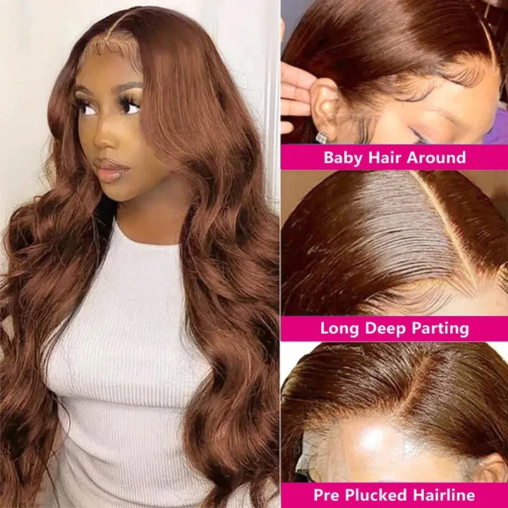 #4 Chocolate Brown Wig Body Wave 13x4 HD Transparent Lace Front Human Hair Wigs Biazilian Colored Wigs For Women