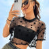 Summer Outfits Star Print Drop Shoulder Crop Mesh Top Without Camisole