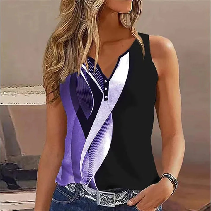European and American Cross Border New Women's V-neck Abstract Print Sleeveless Tank Top