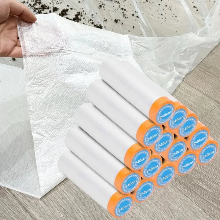 10/30m Disposable Cuttable Dust Film Self-adhesive Dustproof Film Plastic Paint Drop Cloth Sheeting Roll Pre-Taped Masking Films