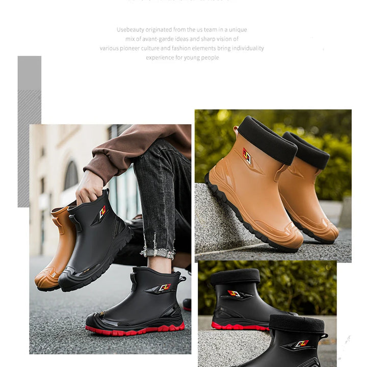 Men's Waterproof Rain Bootssingle Shoes Wear-resistant Mid-tube Rain Boots=Buataisí Báistí Na Bhfear=botas De Lluvia Para Hombre