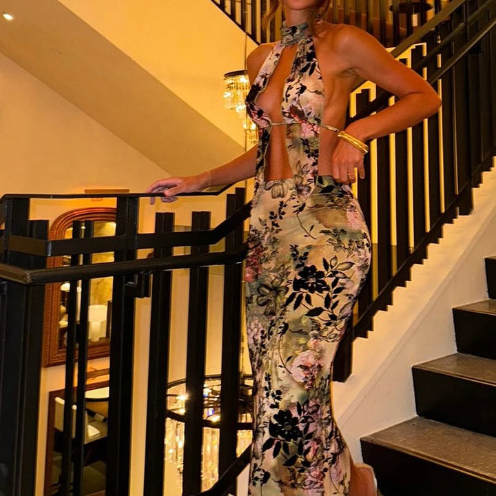 Sisterlinda Y2K Print Sexy 2 Piece Set Trend Coquette High Street Halter Crop Tanks+Matchig Skirts Mujer Attractive Party Suits