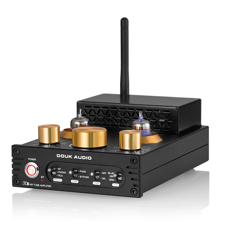 Douk Audio HiFi GE5654 Vacuum Tube Amplifier Stereo Bluetooth 5.0 Receiver Amp MM Phono Power Amp for Turntables APTX-HD 160W*2
