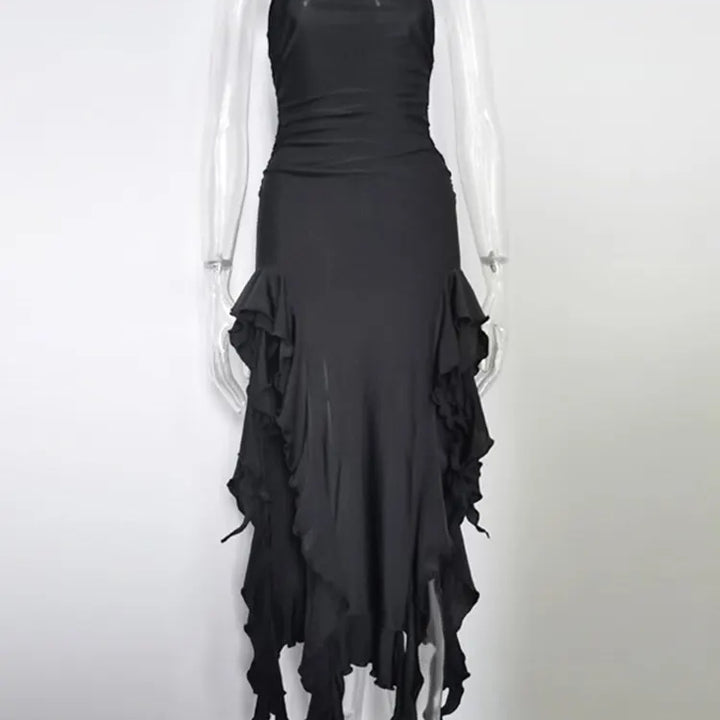 Elegant Ruffles Maxi Dress Summer Sexy Straps Sleeveless Ruched Evening Party Dresses for Women Backless Club Outfits