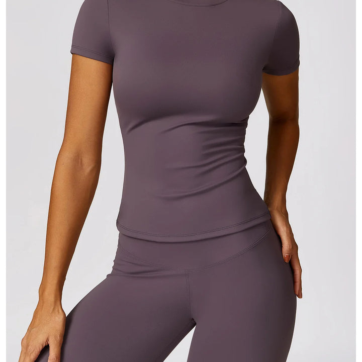 NCLAGEN Women Running Sports T Shirt Summer Short Sleeve Round Neck Breathable Stretchy GYM Yoga Slim Fitness Active Top Tee