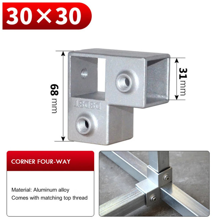 New Aluminum Alloy Square Tube Fixed Pipe Clamp Connector Accessories Aluminum Alloy Elbow Three-way Square