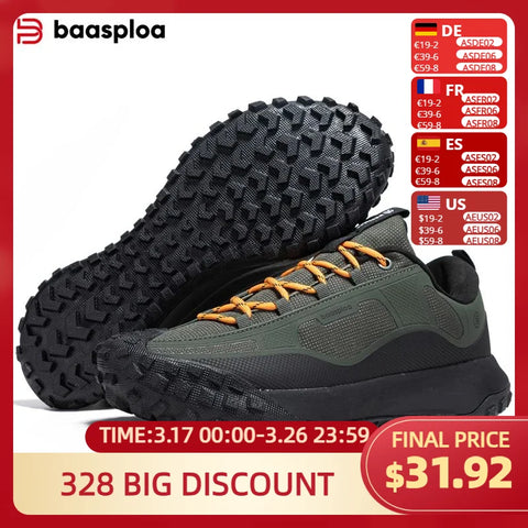 Baasploa New Men Hiking Shoes Anti Splash Water Outdoor Sneakers for Men Comfort Casual Sneakers Male Non-Slip Wear Resistant