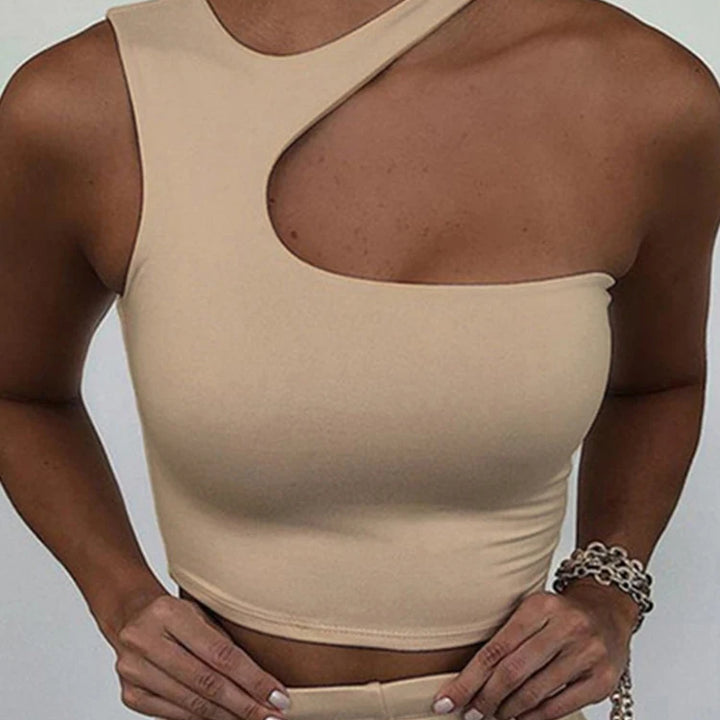 Cut Out Sexy Crop Off Shoulder Solid Skinny Sport Short Tops Women Tank Irregular Summer Tube Tops
