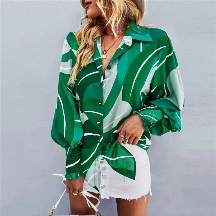 Fashionable Long Sleeve Printed Versatile Shirt For Women Autumn European And American Style Commuting Top With Button