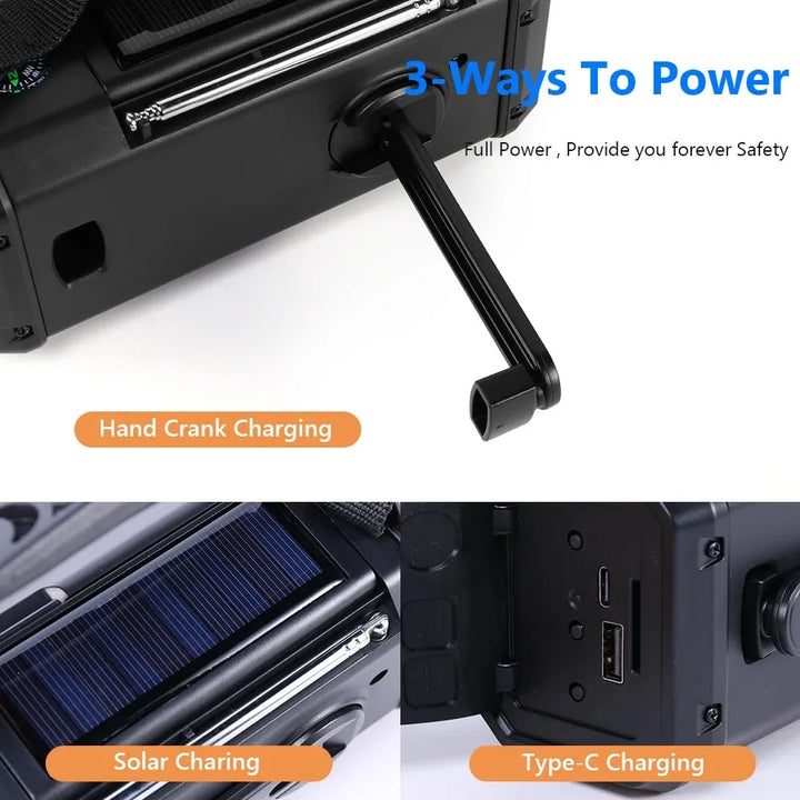 Woopker Radio E30 10000mAh FM Emergency Radio Solar Hand Crank Generator AM/FM/NOAA LED Portable Radio SOS Alarm Power Bank