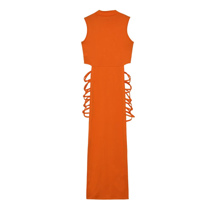 Criss Cross Cut Out Dress, Sexy Bodycon Mock Neck Sleeveless Dress, Women's Clothing