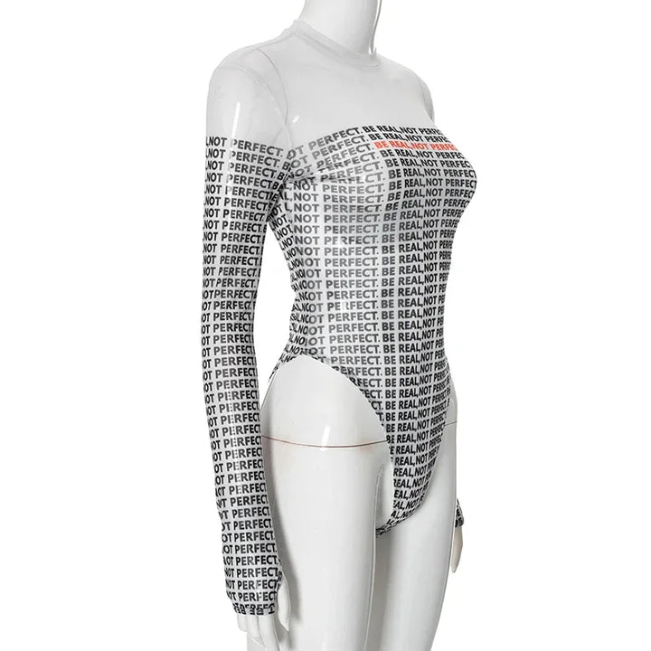 2024 new Sexy See Thorugh Bodysuit Womens Long Sleeve Graphic One Pieces T-Shirt Corset Tops Autumn High Waist Mesh Jumpsuits