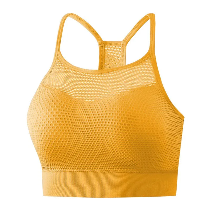 Workout Seamless Breathable Gym Bras Mesh Padded Sports Bra Women Backless Push Up Fitness Hollow Out Top Yoga Bras Crop Top