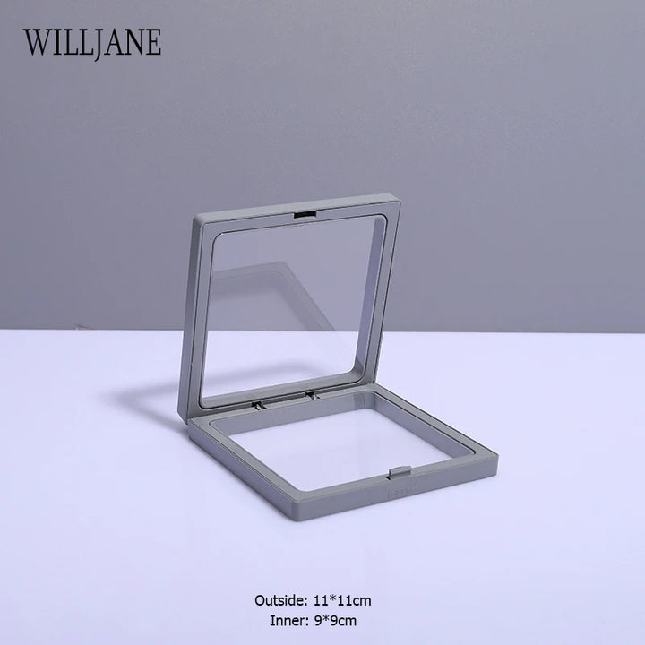 Transparent PE Film Jewelry Storage Box Color 3D Floating Display Frame Coin Dustproof Exhibition Ring Earrings Organizer Case