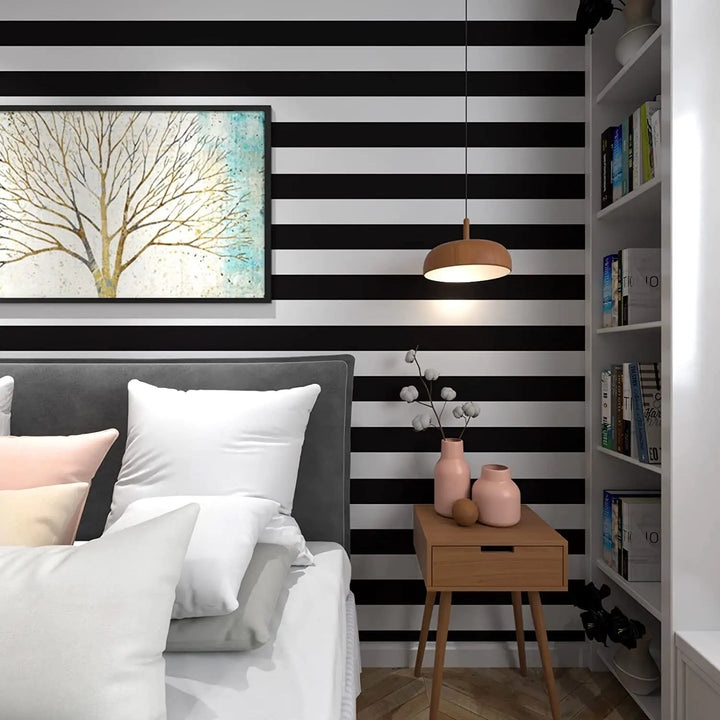 Black and White Stripe Peel and Stick Removable Wallpaper Self Adhesive Contact Paper for Room Vinyl Film Roll Waterproof
