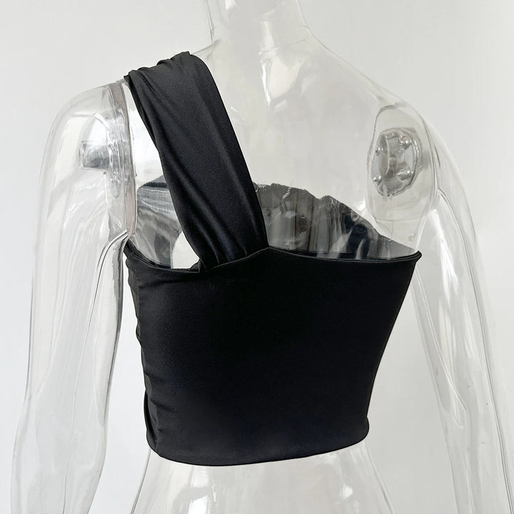 Women's Spicy Girl Sexy One Shoulder Tight Hollow Open Back Short Top Bar Nightclub 2024 New Edition