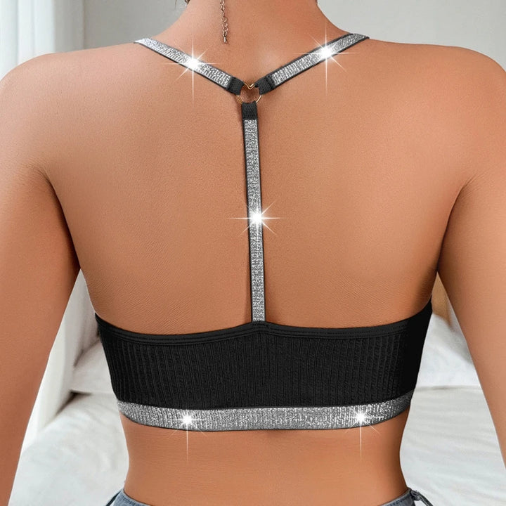 Lace Stitching Halter Neck Vest For Women Silver Ribbon Backless Underwear Outer Wear Slim Sexy Versatile Comfortable