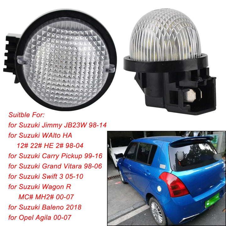 For Suzuki Wagon R Swift Jimmy Alto 2Pcs LED License Plate Light 12V For Opel Agila Car License Number Plate Lamps
