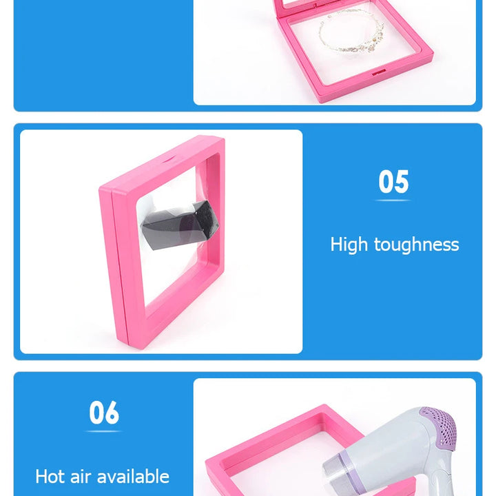 Transparent PE Film Jewelry Storage Box Color 3D Floating Display Frame Coin Dustproof Exhibition Ring Earrings Organizer Case
