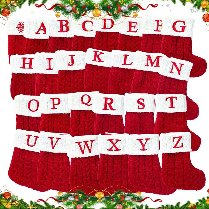 Xmas 2024 Decor Christmas Socks Knitting Snowflake Letter Stocking Christmas Tree Decoration Home 2025 New Year Ornament Gift