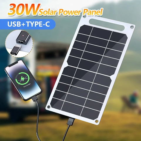 Waterproof 30W Solar Charging Panel – Portable USB Solar Power Bank for Outdoor Camping Hiking & Phone Charging