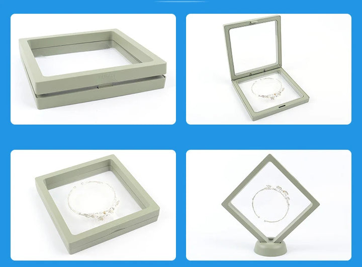 Transparent PE Film Jewelry Storage Box Color 3D Floating Display Frame Coin Dustproof Exhibition Ring Earrings Organizer Case