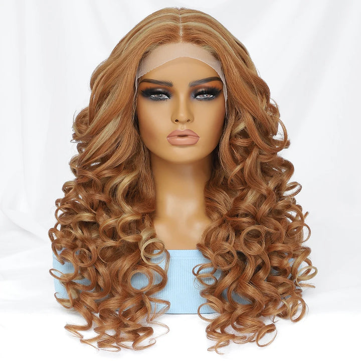 Long Afro Curlys Lace Wigs Black Women's Cosplay Synthetic Wig Chocolate Brown Orange Blonde Lace Front Wigs For Woman Curly Wig