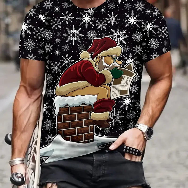 Men's T Shirt Santa Claus Graphic Print Pullover Summer Casual Short Sleeve Tee Fashion Funny T-Shirts Male Oversized Clothing