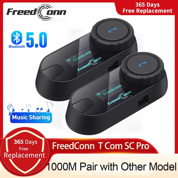 Freedconn T Com SC Bluetooth Motorcycle Intercom Helmet Headset Wireless Communication Interphone BT 5.0 Music Share 6Riders FM