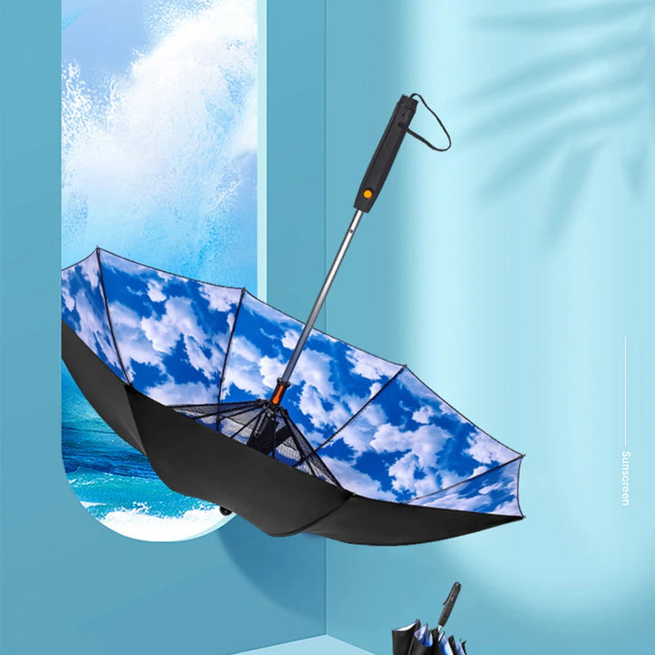 Upscale USB Chargeable Foldable Umbrella with Fan Beach Parasol Creative Portable UV Umbrella Folding Beach Umbrella Outdoor