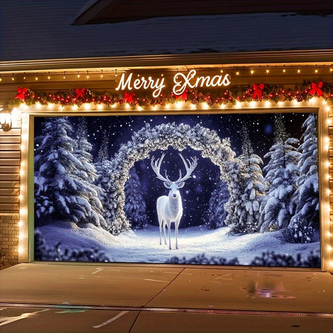 Christmas Snow Arch White Elk Garage Door Banner Background Decoration, Christmas Party supplies, Garage Door Decoration,