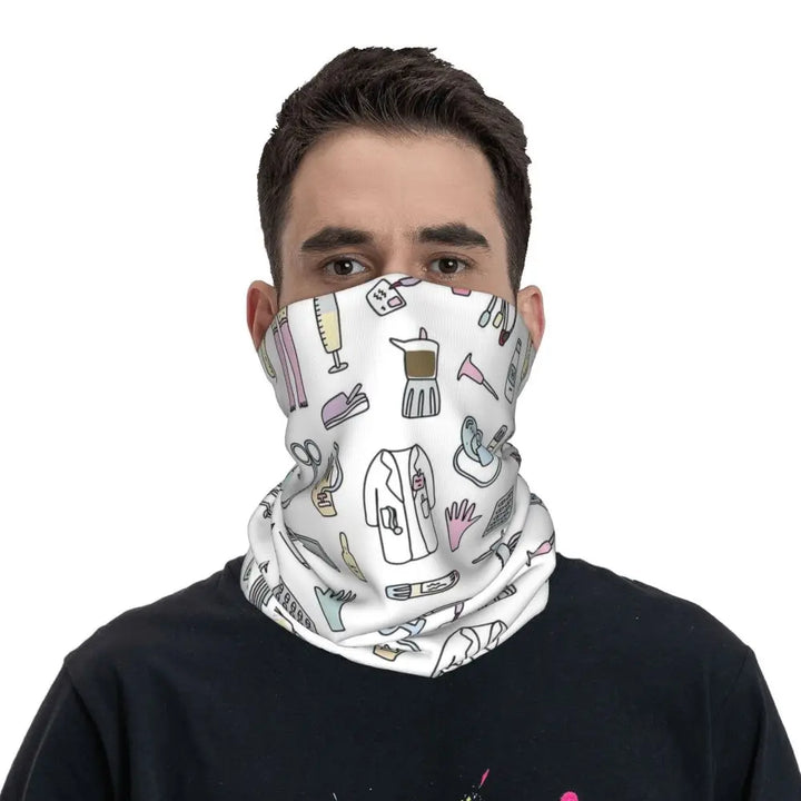 Custom Nursing Pattern Nurse Bandana Neck Gaiter for Ski Cycling Women Men Wrap Scarf Health Care Headband Warmer
