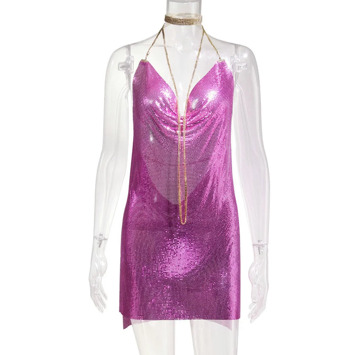 Sexy see through Chain Sequin summer dress women backless mini birthday party dress night club outfits evening dresses vestidos