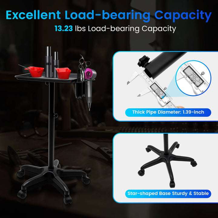 Professional Aluminum Salon SPA Rolling Cart Medical Tattoo Mobile Trolley Hair Instrument Service Tray Black/Silver