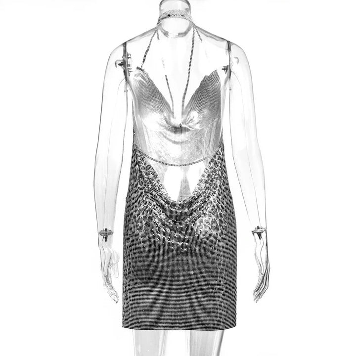 Sexy see through Chain Sequin summer dress women backless mini birthday party dress night club outfits evening dresses vestidos