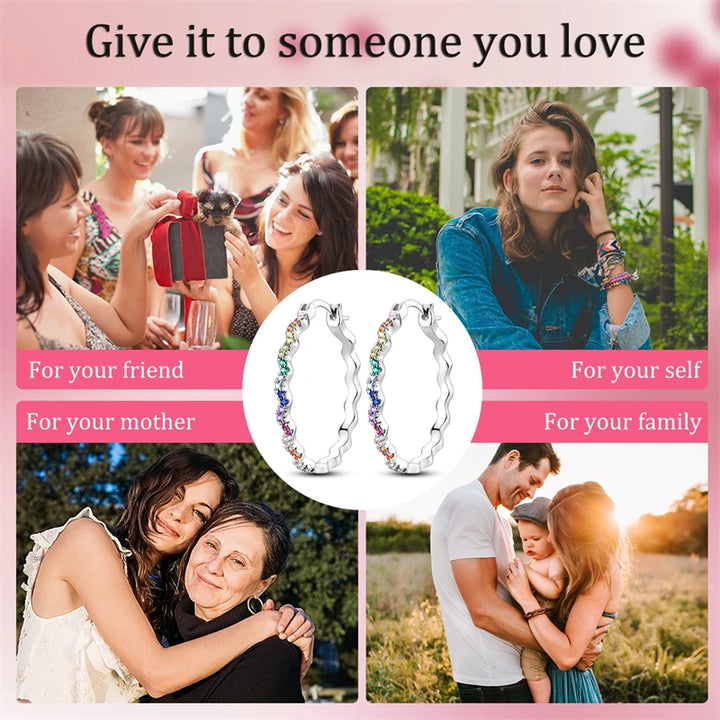 925 Sterling Silver Earring Round Shape Hoop Earrings Color Zircon Geometry Simple Jewelry Women Girl Evening Party Gifts