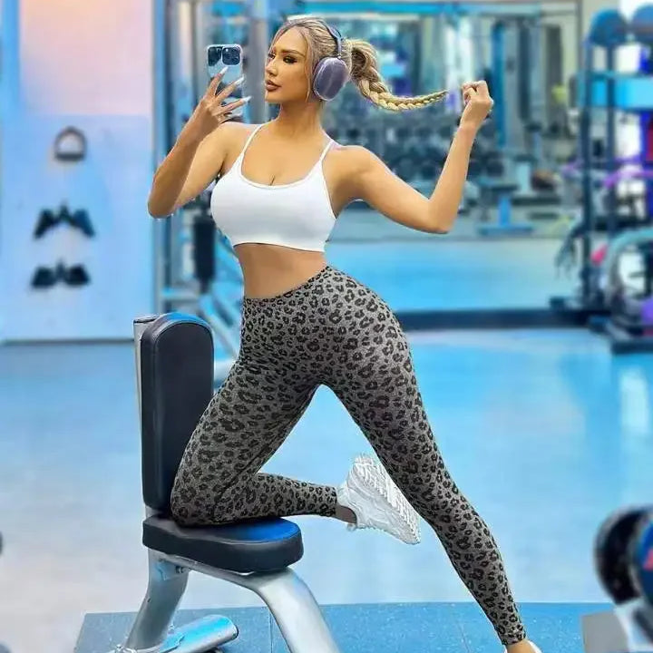 Women Leopard V Waist Leggings Semaless Slim Leggings Stretch High Waist Hip Liftting Sexy Yoga Tights Gym Running Sports Pants