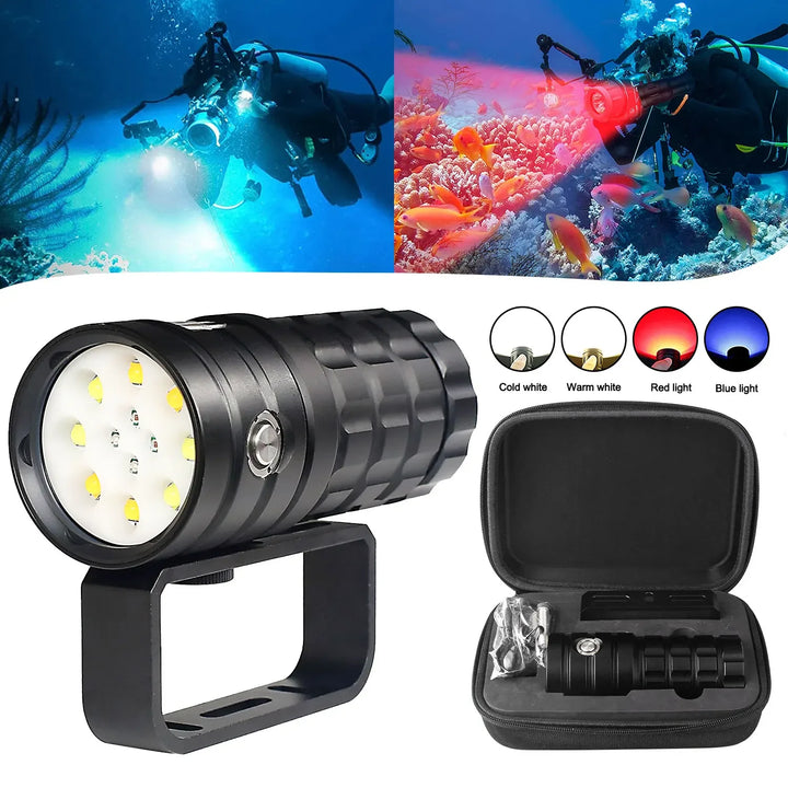10000Lumens 27 LED Diving Flashlight Professional Underwater Photography Light Highlight Lamp 100M Waterproof Video Camera Torch