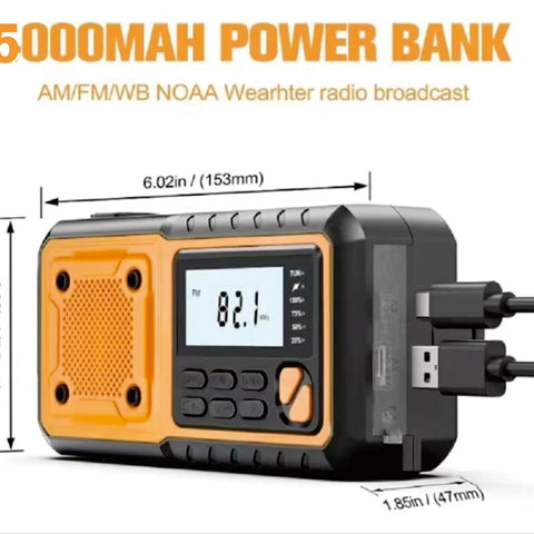 5000mAh/18500mWh Emergency Hand Crank Radio,AM FM NOAA Weather Alert Radio, Digital Display,4 Way Powered Hand Crank,Solar Radio