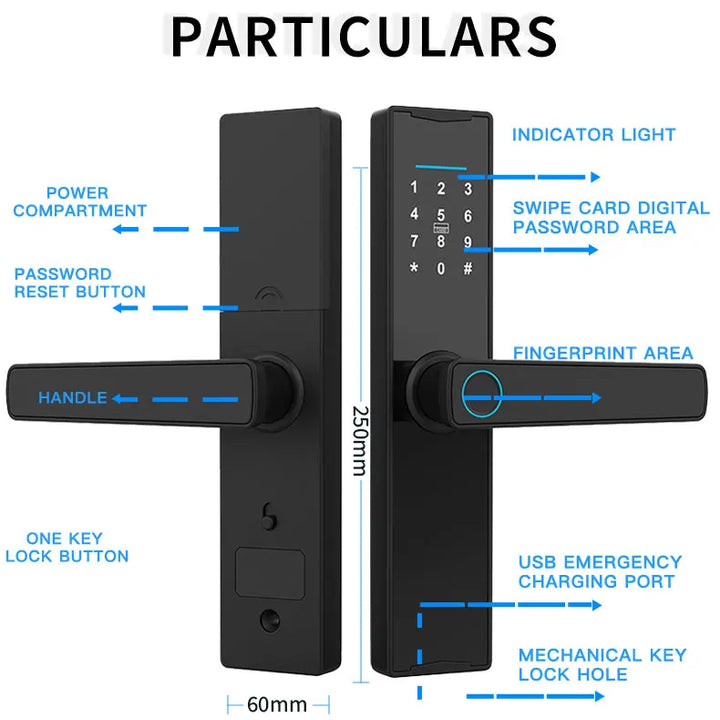 PHIPULO New Smart Door Lock With Tuya APP Digital Electronic Lock Smart Home Wooden Door Lock Biometric Fingerprint